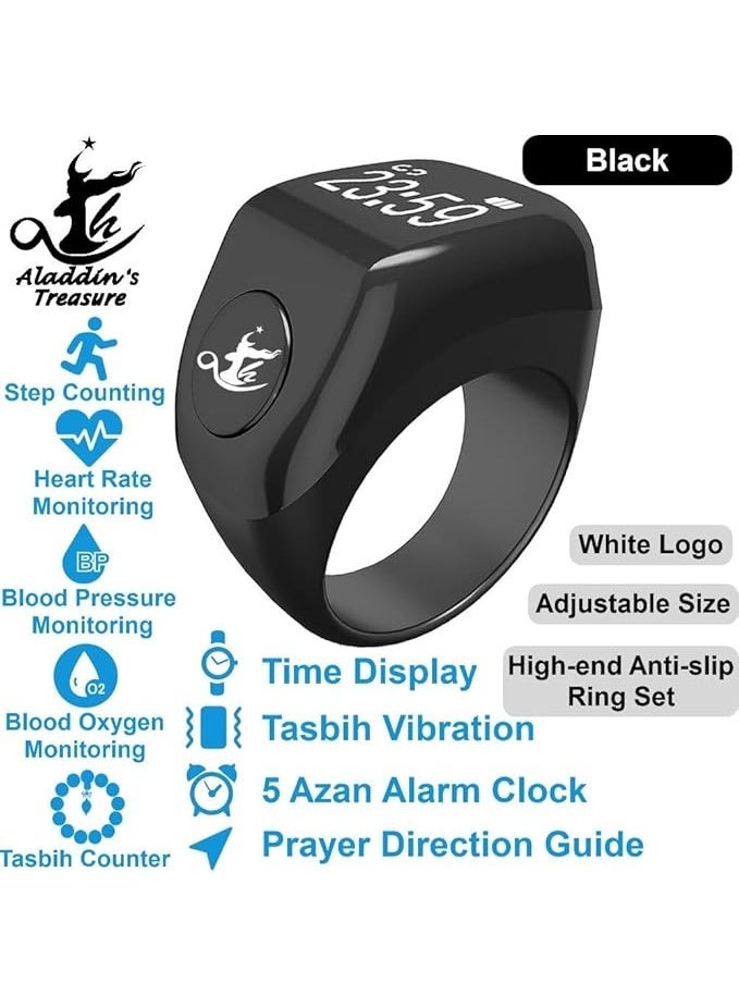 TBSoon Aladdin Multifunctional Prayer Smart Ring, Tasbih Counter, Sport & Health Care, Azan Alarm, Prayer Direction Guide,Forgiveness,Tasbeeh Beads Ring,Electronic rosary,Ramadan Gift,Eid al-Fitr (Black-A01) - Image 4